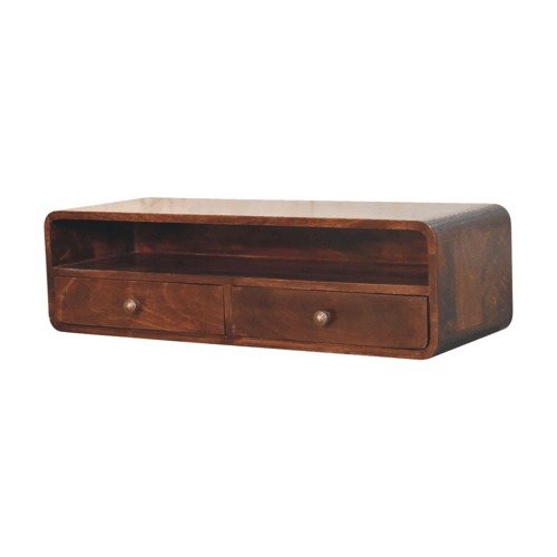 Thumbnail: Zwevend California Console schap in Mangohout met Walnotenhouten-look