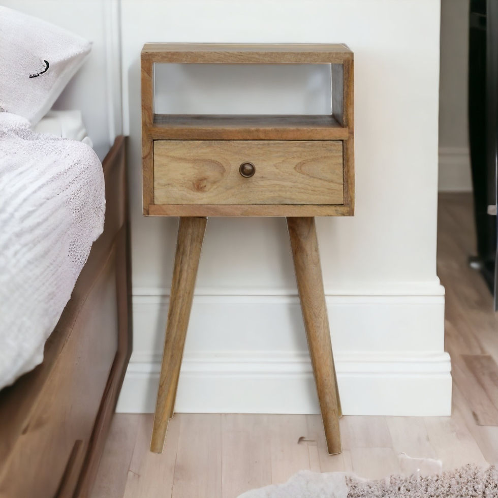 Thumbnail: Mini Nachtkastje in Mangohout met Eikenhouten-look