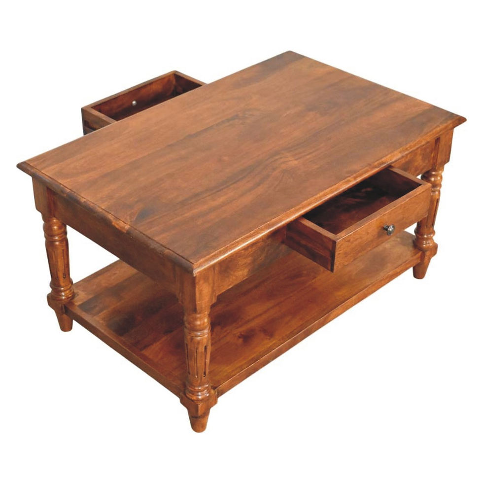 Thumbnail: Salontafel met 2 laden in Mangohout met Kastanjehouten-look