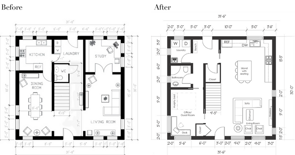 House floor plan before and after project.