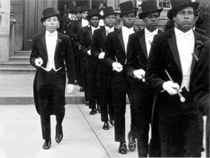 Image of Alpha Delta Scrollers with canes circa 1969