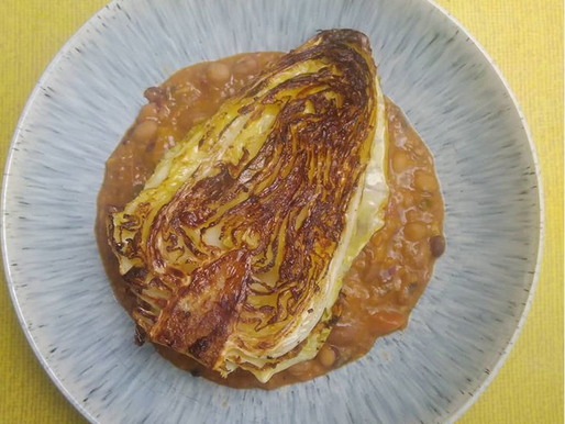 Roasted Hispi Cabbage -with a quick store cupboard sauce