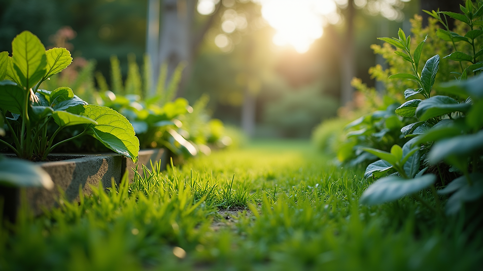 Eye-level view of a lush green garden with diverse plants