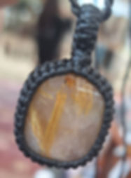 Golden Rutilated Quartz Macrame Necklace (22x25x6mm)