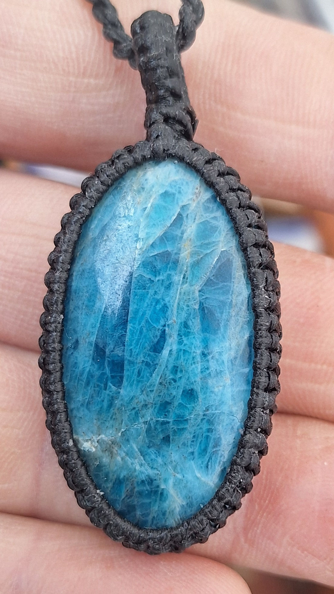 Blue Apatite Macrame Necklace (43x23x6mm)