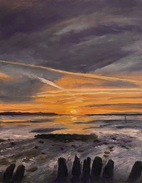 Sunset 3 at Sandbanks - Oil on oil paper
