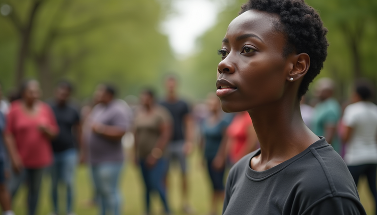 Close-up view of a community gathering in a Black neighborhood park