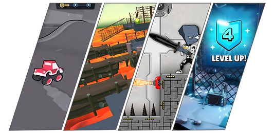 4 game images slanted diagonally
