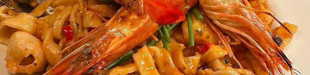 Seafood tagliatelle. Fresh seafood from the coast, tossed in our freshly made tagliatelle pasts. Pasta is made by order.