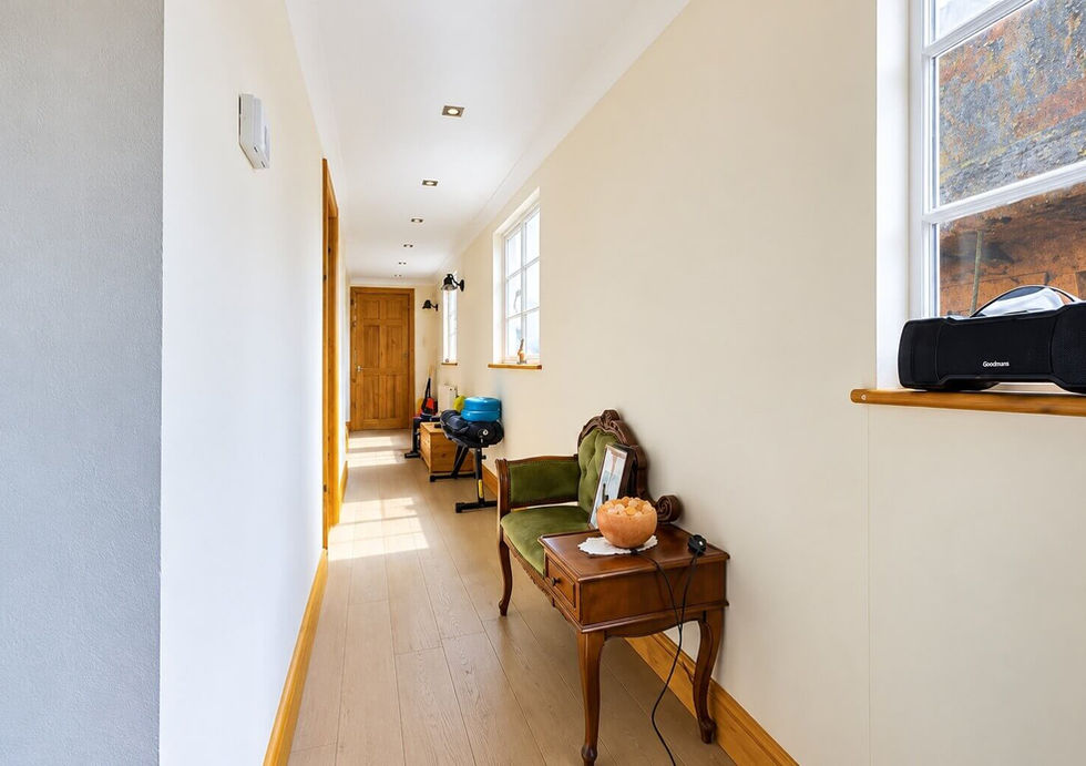 Bright hallway inside Perch residential houseboat.