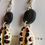 Thumbnail: Dark grey, black and pink leopard print shell dangle earrings