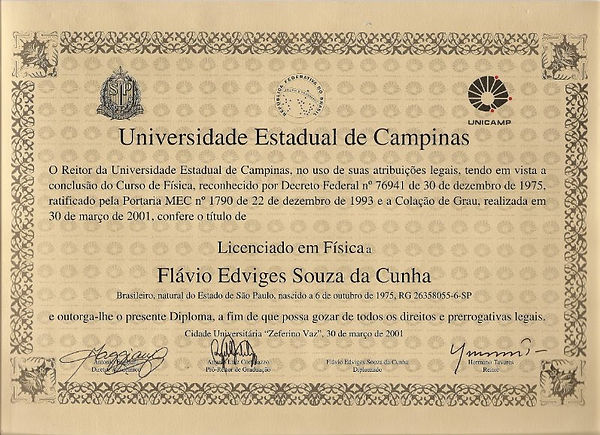Diploma de Licenciatura pela Unicamp