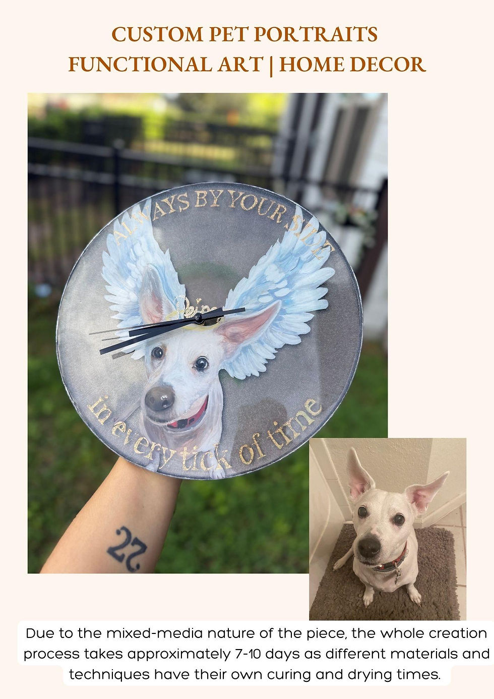Thumbnail: Custom Pet Portrait Clock: Epoxy Resin Wall Art, Unique Memorial Cat Lover Gift
