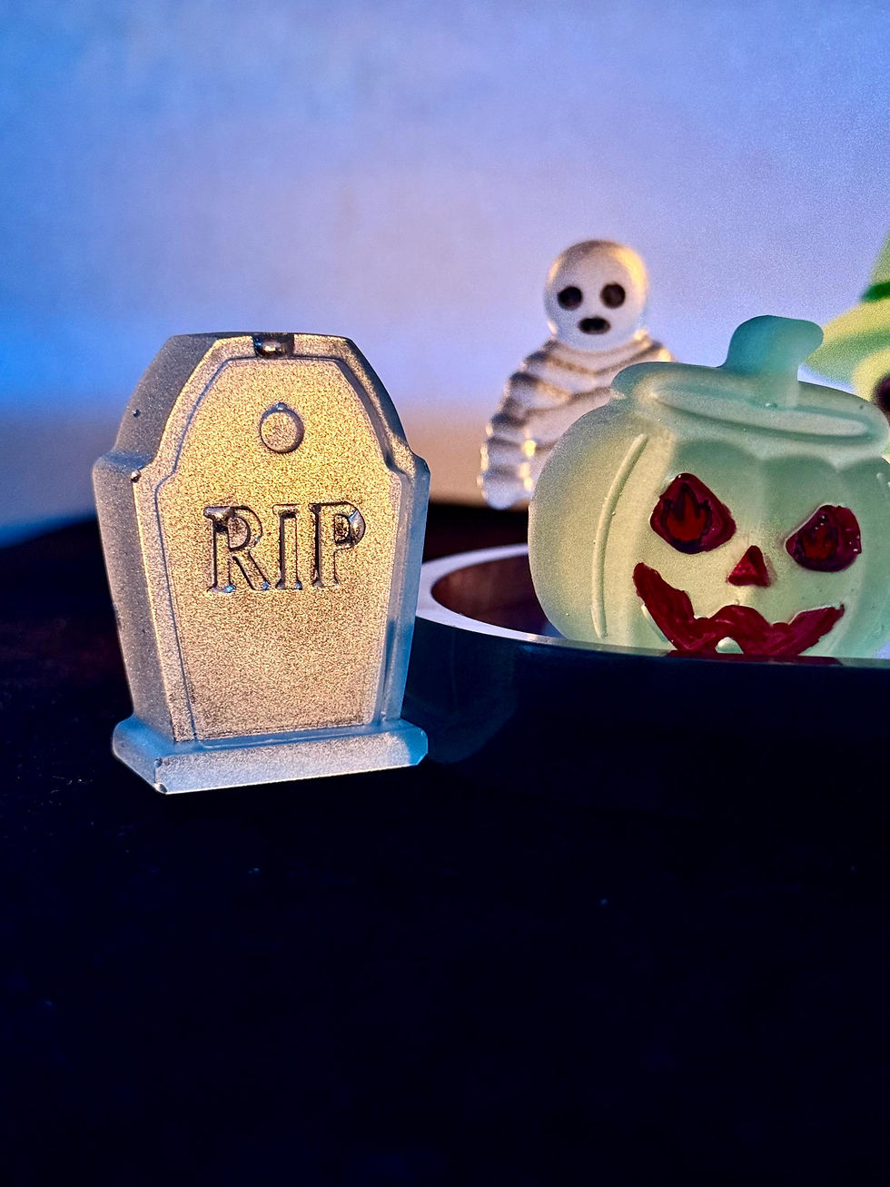 Thumbnail: Glow-in-the-Dark Halloween Figurine Set: Handmade Resin Haunted Scene Décor with