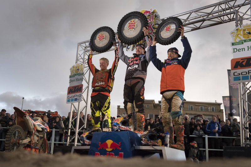 Nathan Watson (GBR), Jeffrey Herlings (NED) & Glenn Coldenhoff (NED) Podium Red Bull Knock Out (NED) 2016