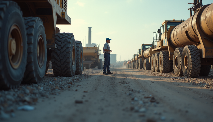 Eye-level view of a modern industrial site in Alberta with machinery and workers