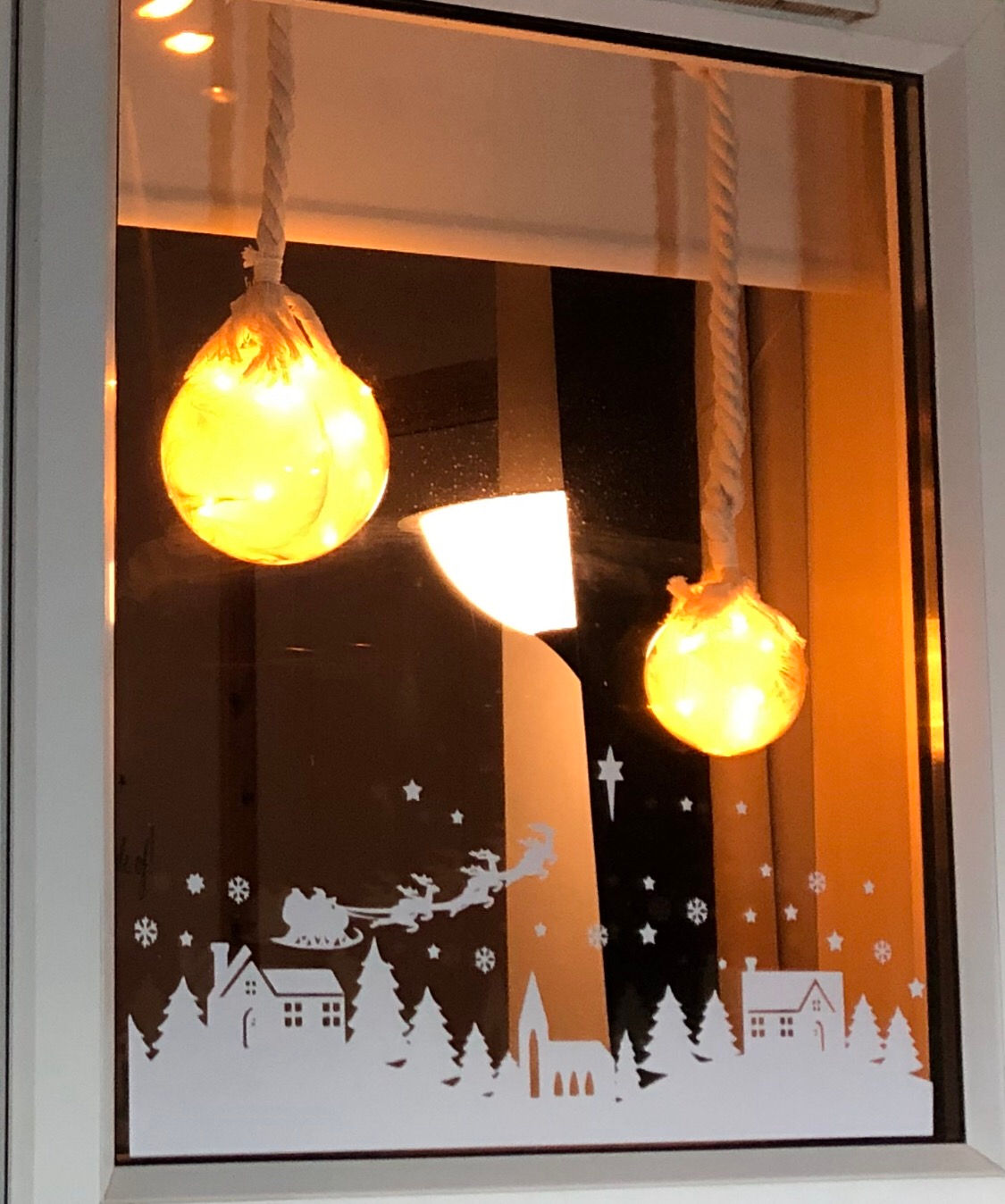 One off white winter village scene - one window 