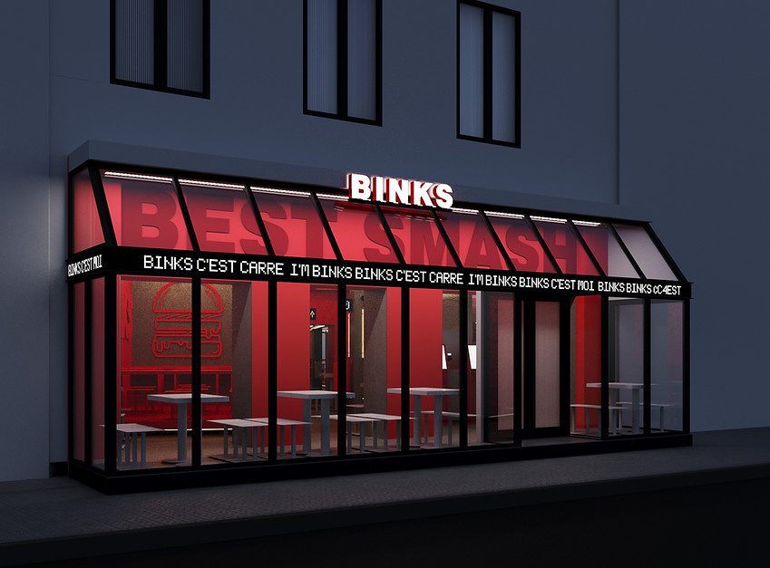 Vitrine du restaurant Binks conçue par un décorateur spécialisé en restaurant