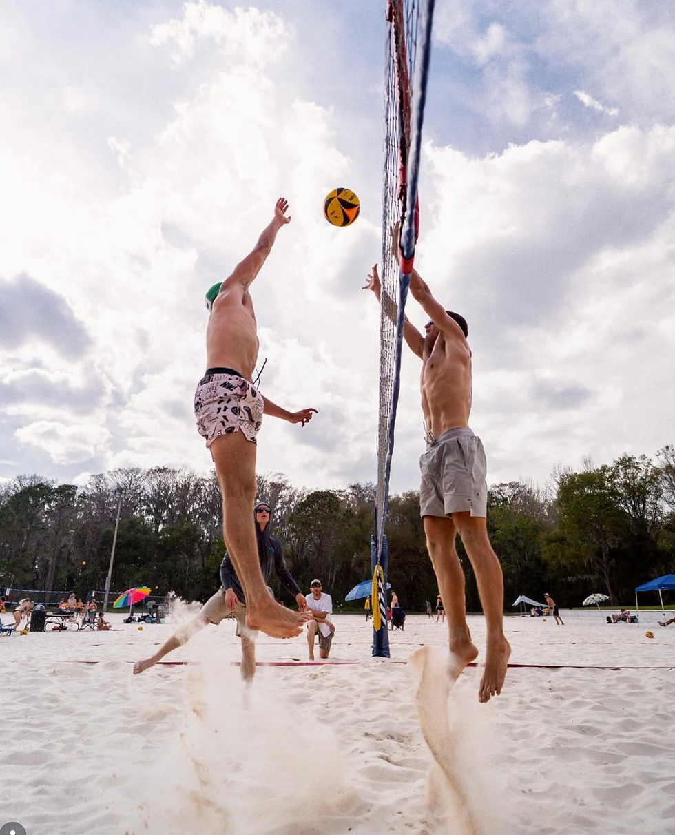 Wide angle view of a volleyball court at Cocoa Beach