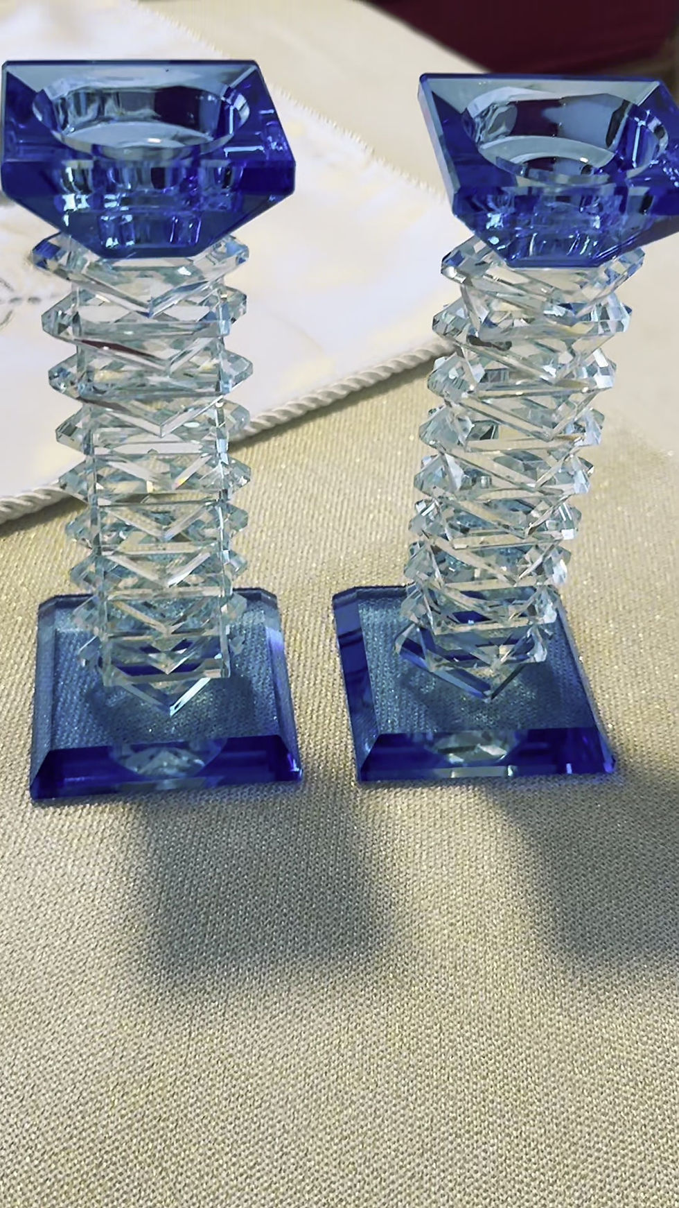 geometric blue crystal candlesticks