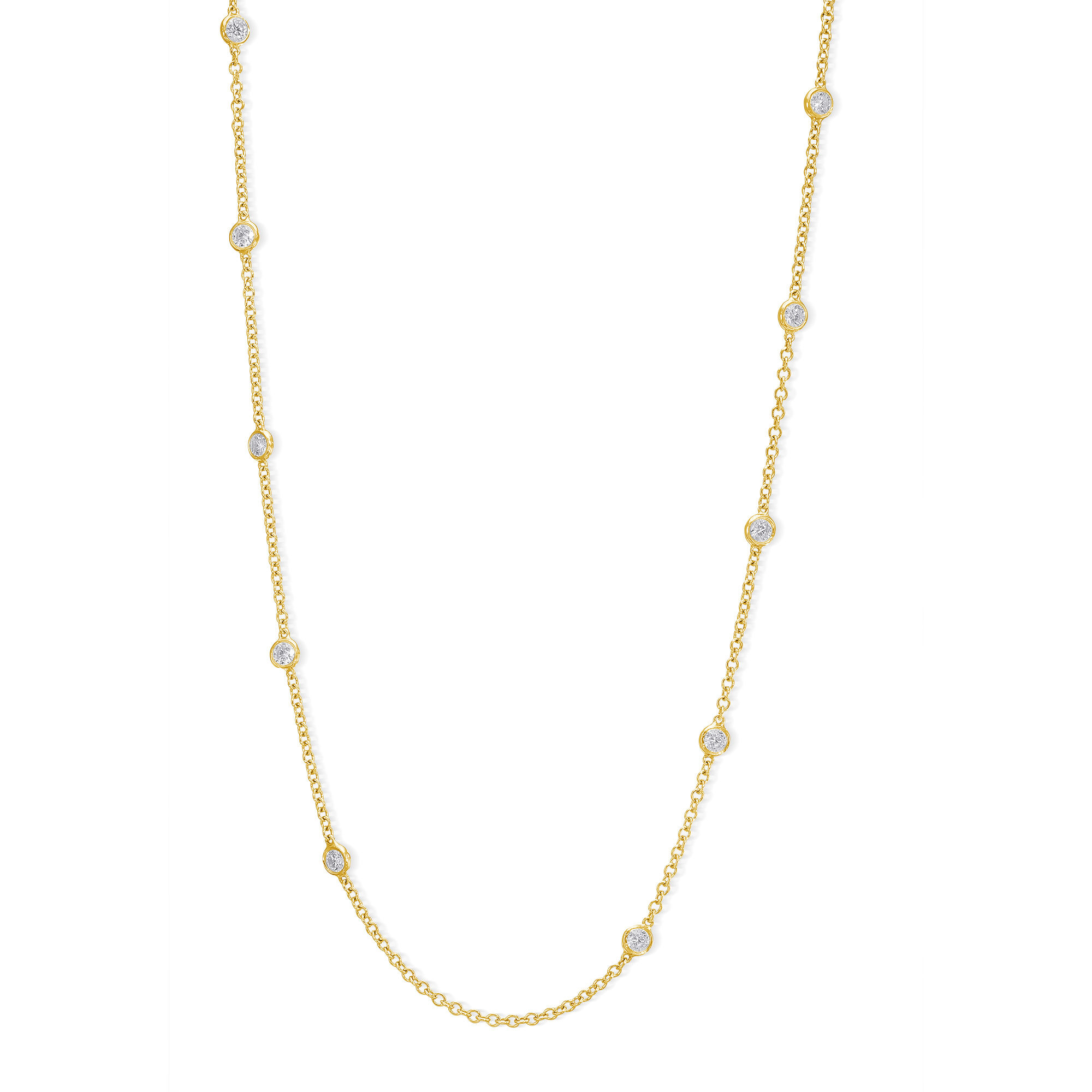 yellow gold rolo chain diamonds necklace