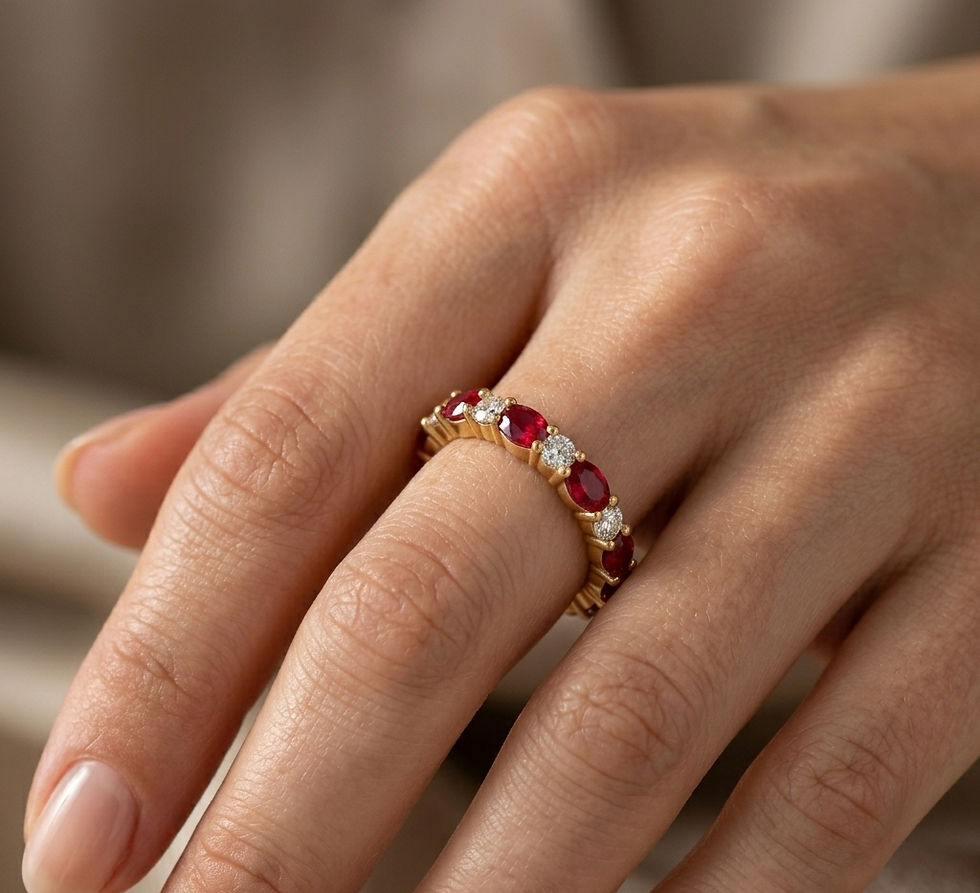 The "Devotion" Oval Ruby and Round Diamond Eternity Ring