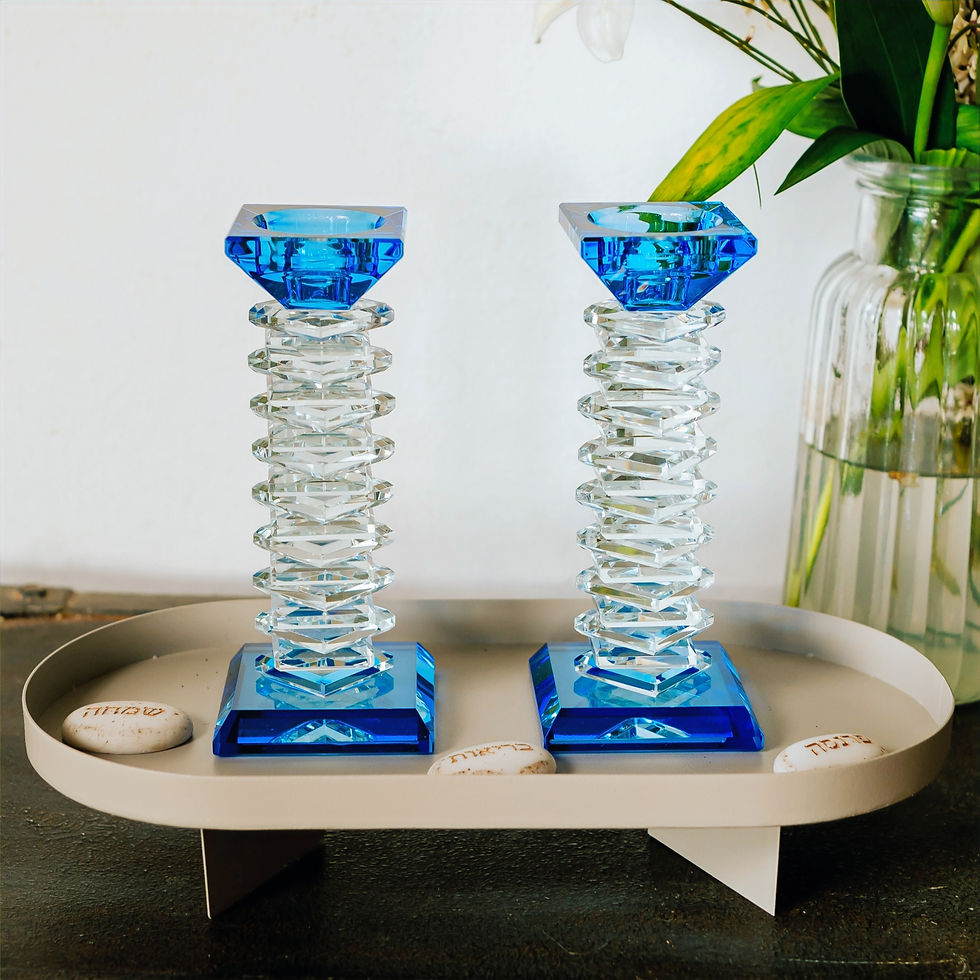 crystal blue geometric candlesticks