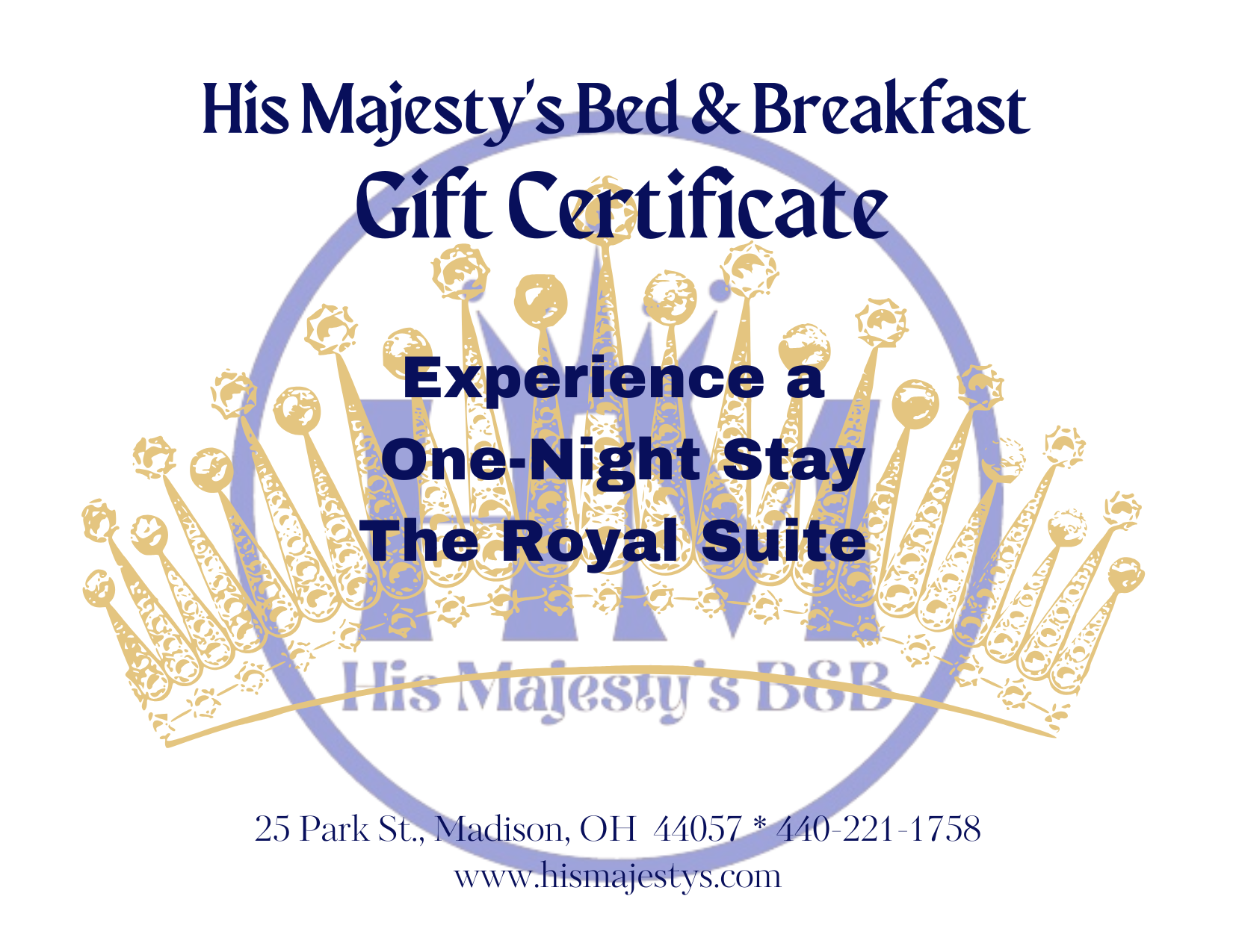 Gift Certificate - The Royal Suite