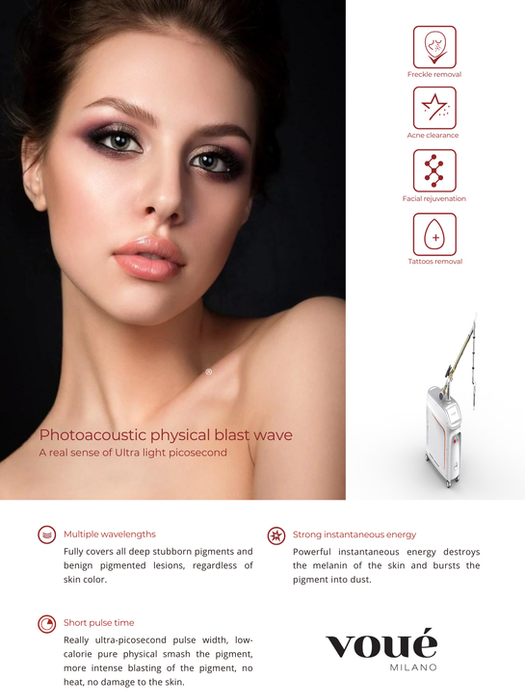 Voue picosecond laser for pigmentation, acne scars, and tattoo removal.