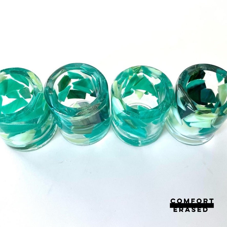 mosaic shot glass set in green