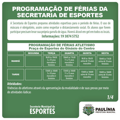 Esportes realiza programação de férias a partir da próxima terça-feira (12)