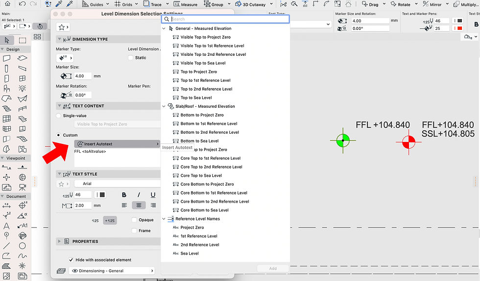 ArchiCAD Level Dimension Multiple Level Lines