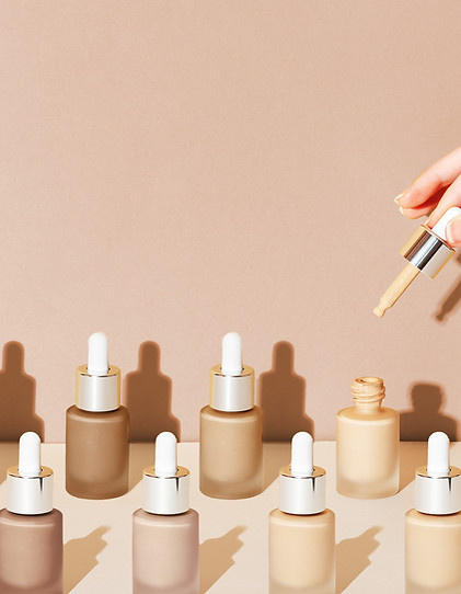 Image of various foundations in various values depending on skin tone to be chosen according to color analysis results