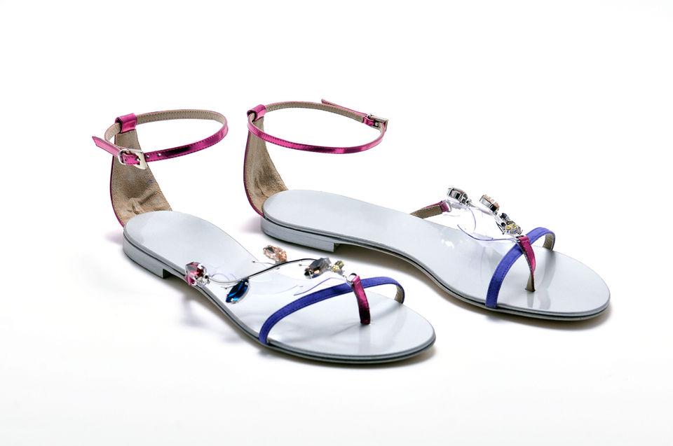 Gioiello luxury handmade sandals with pink ankle straps