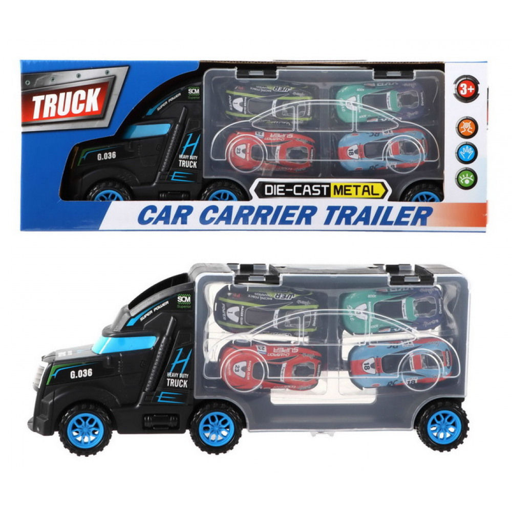 Vrachtwagen 28cm met 4 auto's in window box