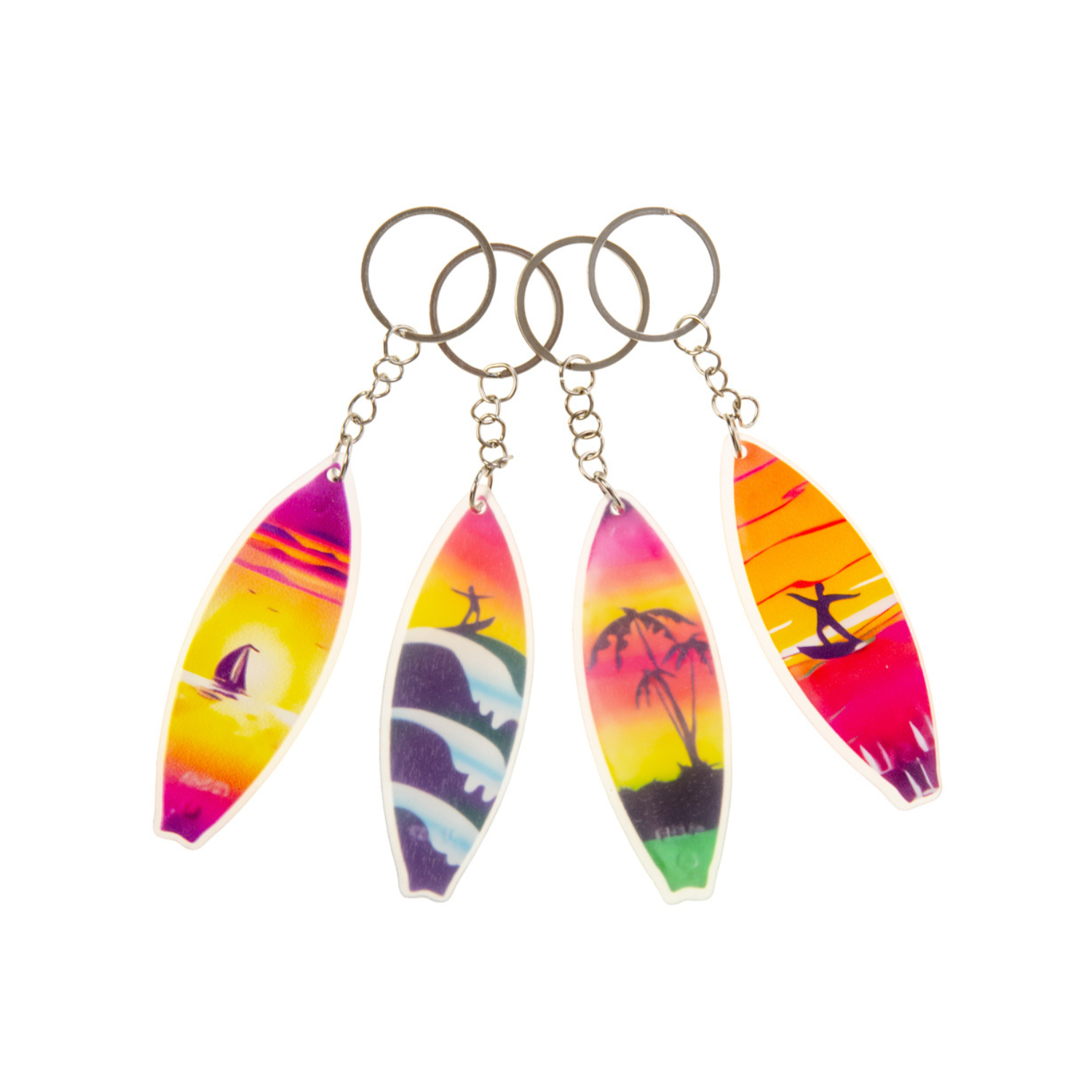 Set van 12 sleutelhangers met surfboard