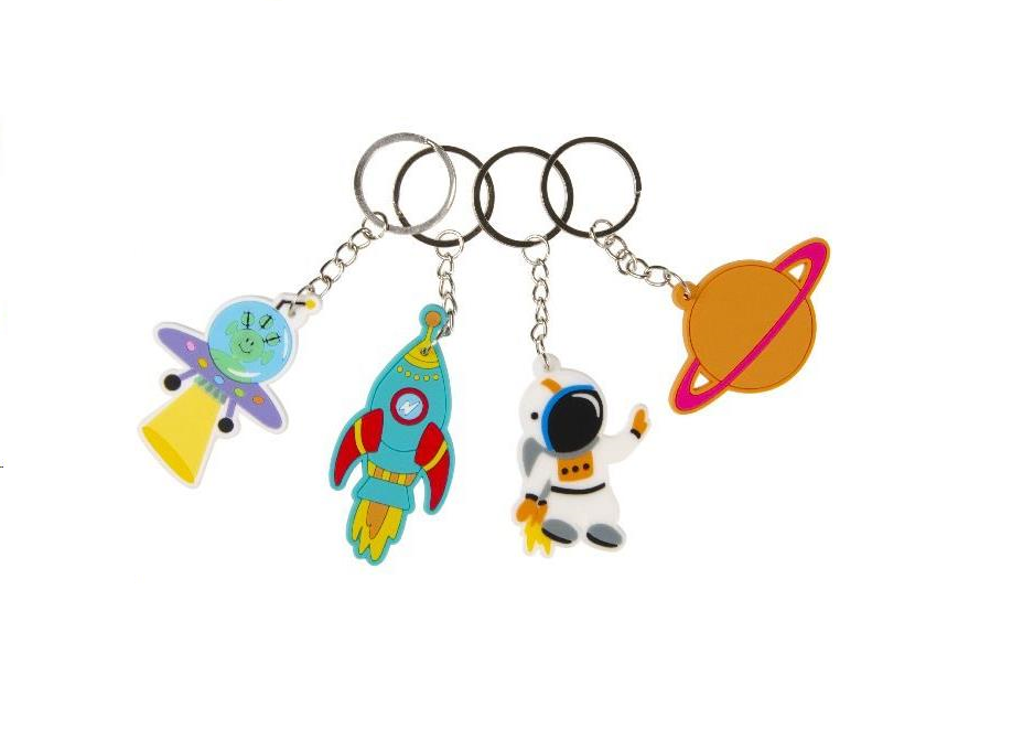 Set van 12 sleutelhangers met assortiment ruimtefiguren