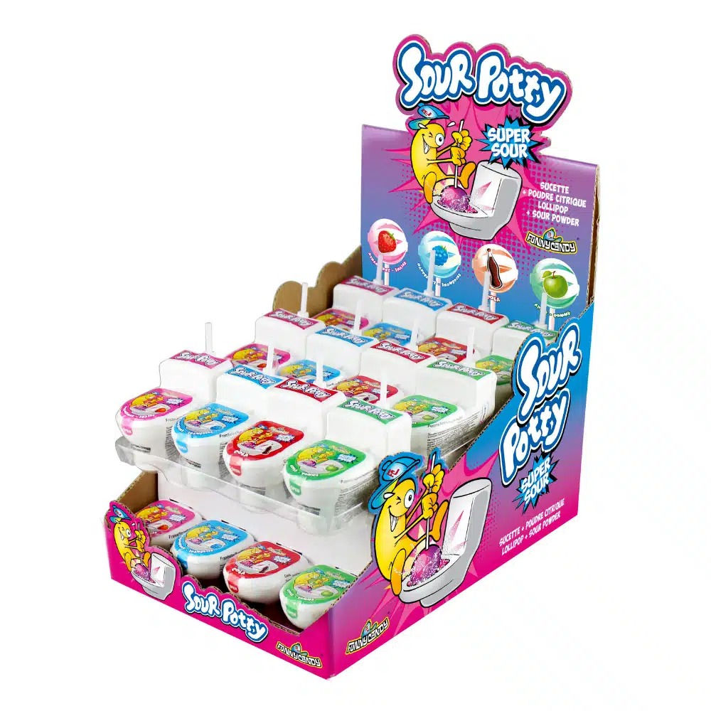 Sour potty lollipop & powder display 24 stuks