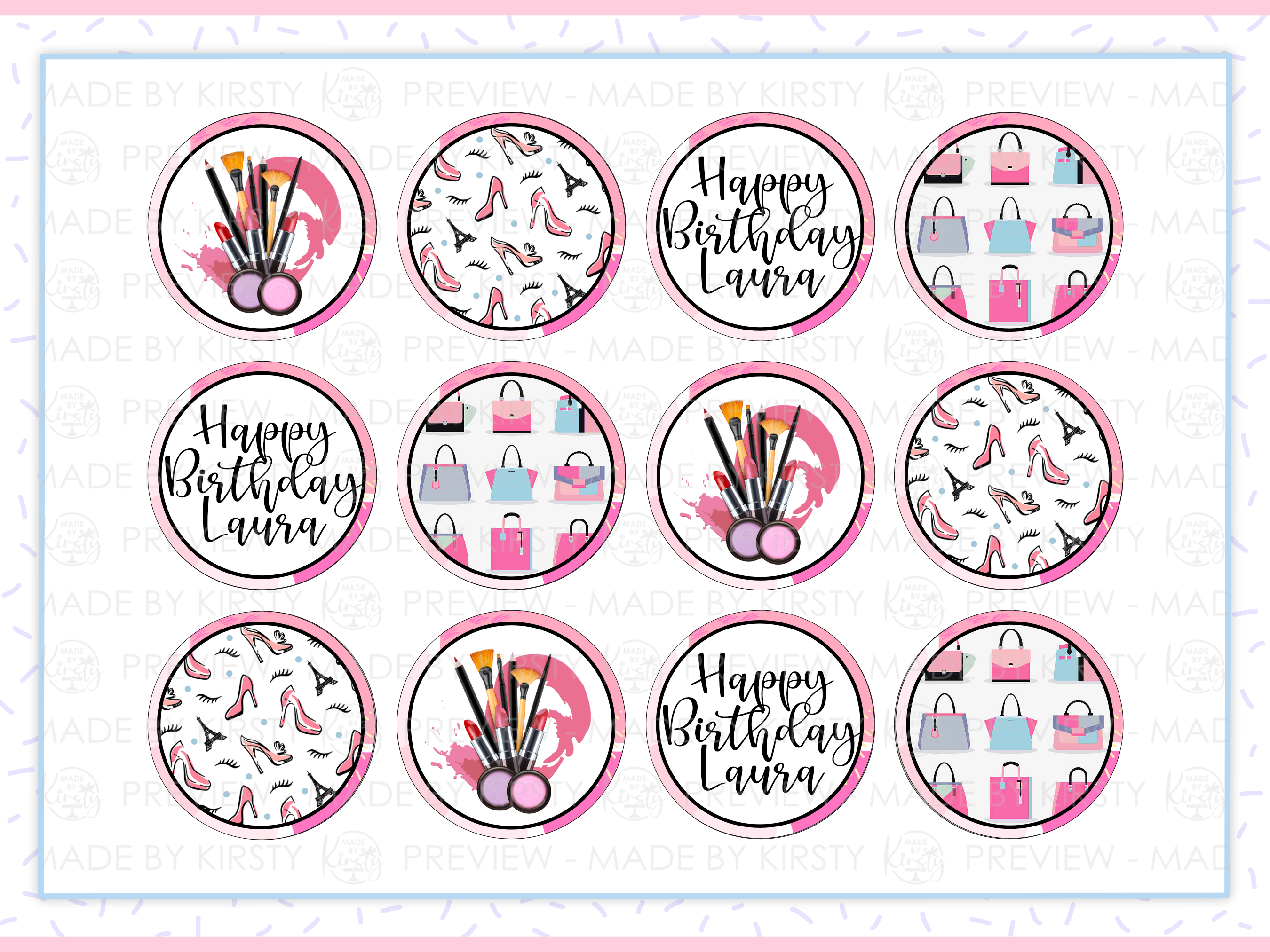 Fashion Accessories Cupcake Toppers - 12x 2.25"