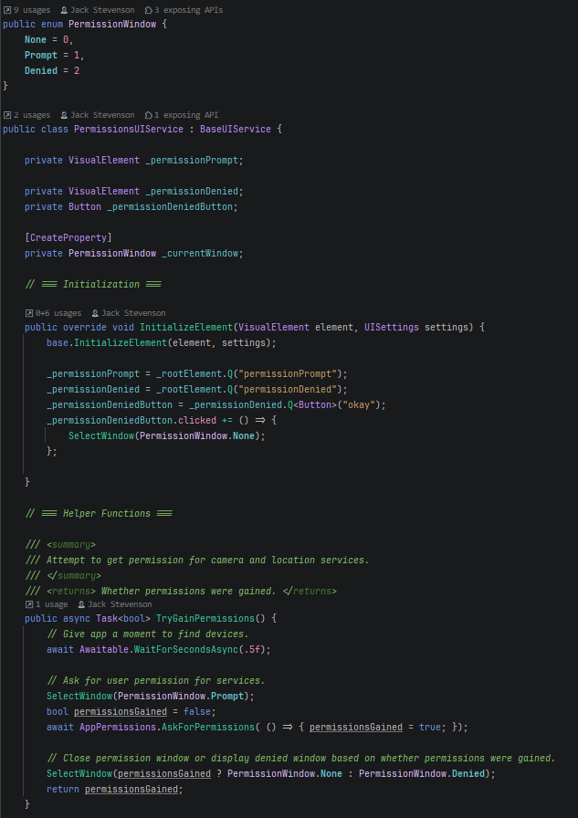 Code for permission popup.