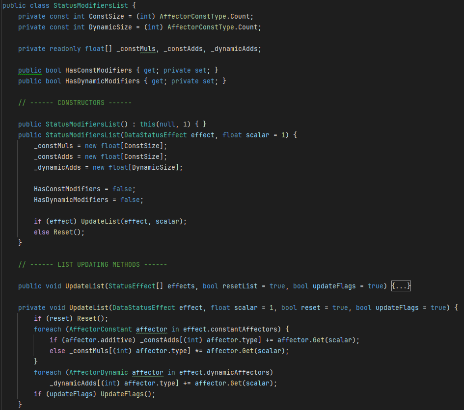 List for storing status effect's modifiers.