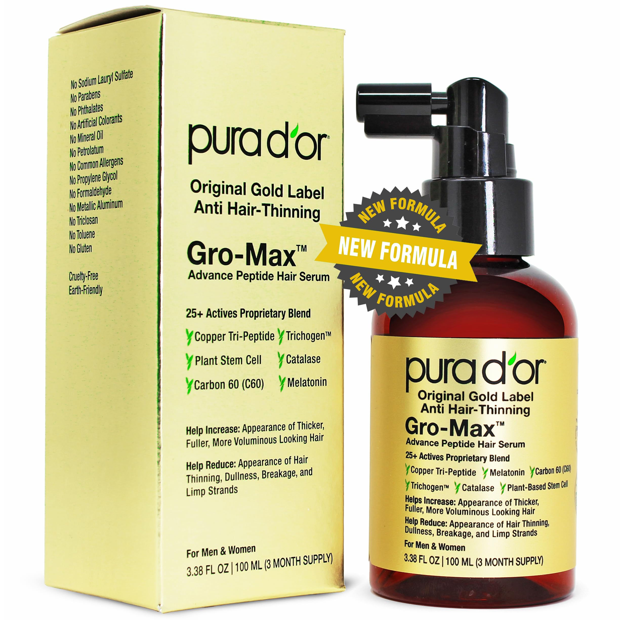 PURA DOR 3.38 Oz Gro-Max Advanced Peptide Hair Serum (NEW FORMULA) Plant Stem Ce