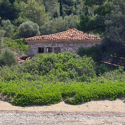 Roof of abandones olive press on Tsougrias Island Skiathos