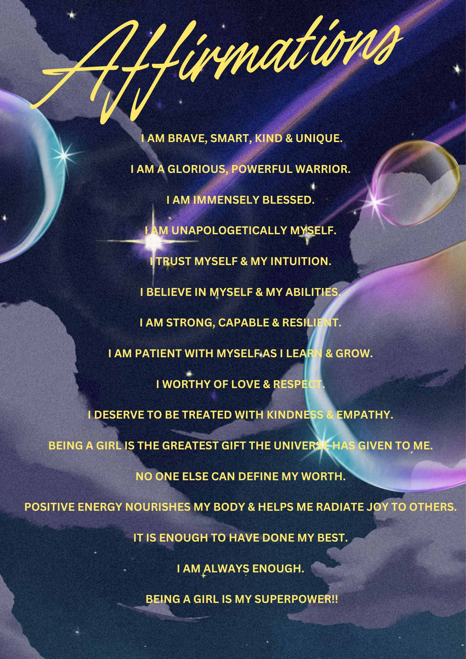 Affirmations for Girls - A4/A3