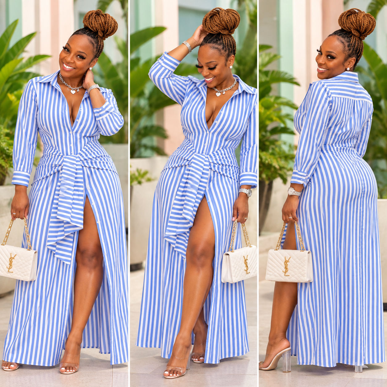 Striped & Stunning Maxi Dress - Blue