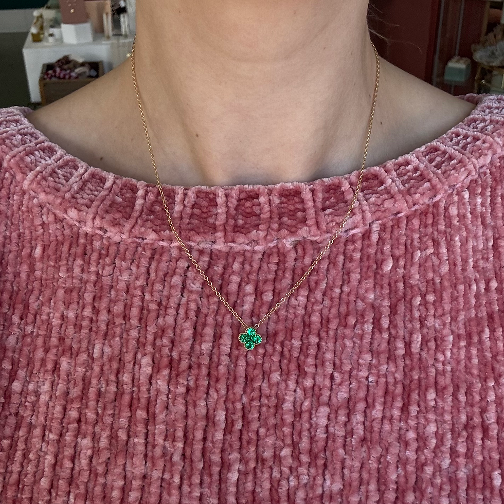 Thumbnail: 18k Emerald Clover Necklace
