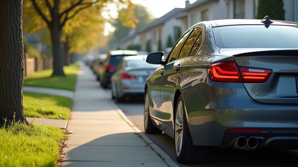 Eye-level view of a parked car ready for rideshare driving