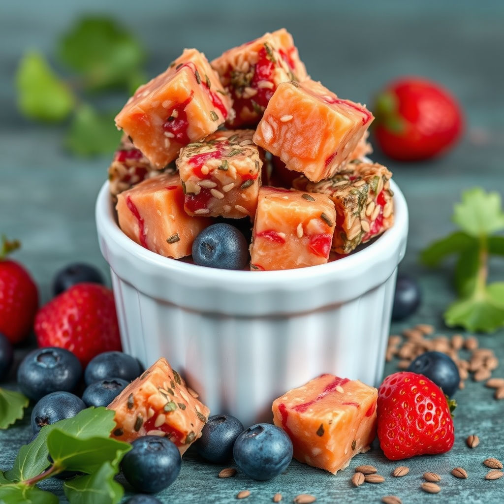strawberry salmon blueberry + organic kelp and chia seeds 2oz