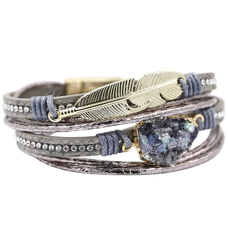 Miniatura: STRATHSPEY Green Leather Bracelets for Women Multilayer Druzy Bracelet Vintage