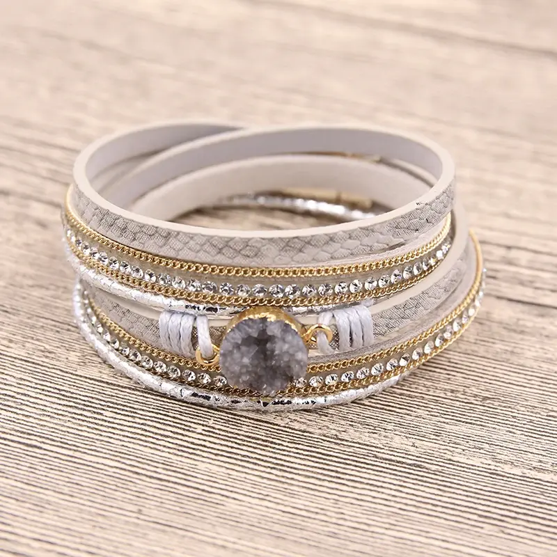 Miniatura: STRATHSPEY Green Leather Bracelets for Women Multilayer Druzy Bracelet Vintage